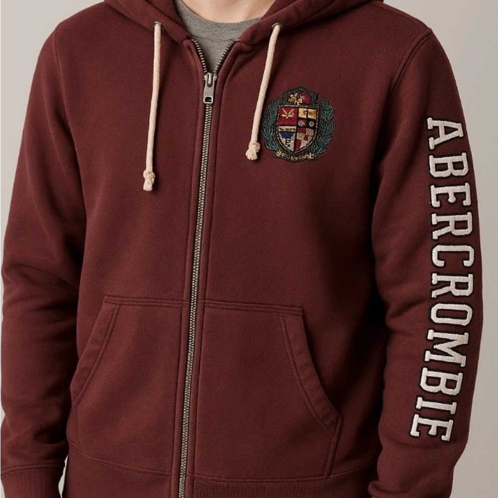 🌟🌟$98 Abercrombie & Fitch Burgundy Crest Hoodie Jacket Men’s S